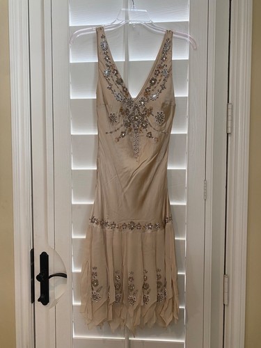 Sue Wong Dress Silk Hand Beaded Evening Gown Beige Sz 6 (fits 4) New (L) |  eBay