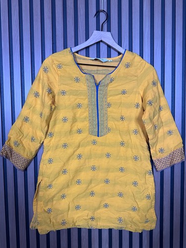 Biba, Vintage Biba Top EU 36 / US Small Womens Yellow 100% Cotton Woven Side Slit