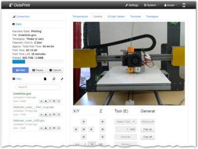 OctoPrint / OctoPi 3D Printer Manager. Preinstalled on Orange Pi.