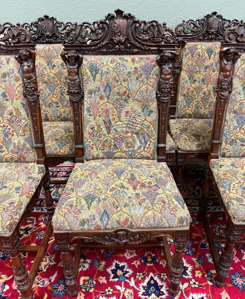 Antique French SET OF 8 Dining Chairs Upholstered Carved Walnut  19thC EXQUISITE - Image 4 of 4