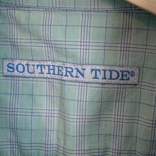 Southern Tide Shirt Men L Button Down Check Long Sleeve Green Blue Preppy Fish - Picture 3 of 21