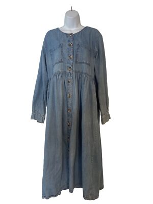 Vtg Y2K 90s Babydoll Button Front Long Sleeve Blue Jean Midi Dress S | eBay