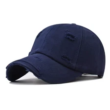 Navy Blue, Distressed Baseball Ball Cap Hat Solid Blank, Plain Men Women Cotton