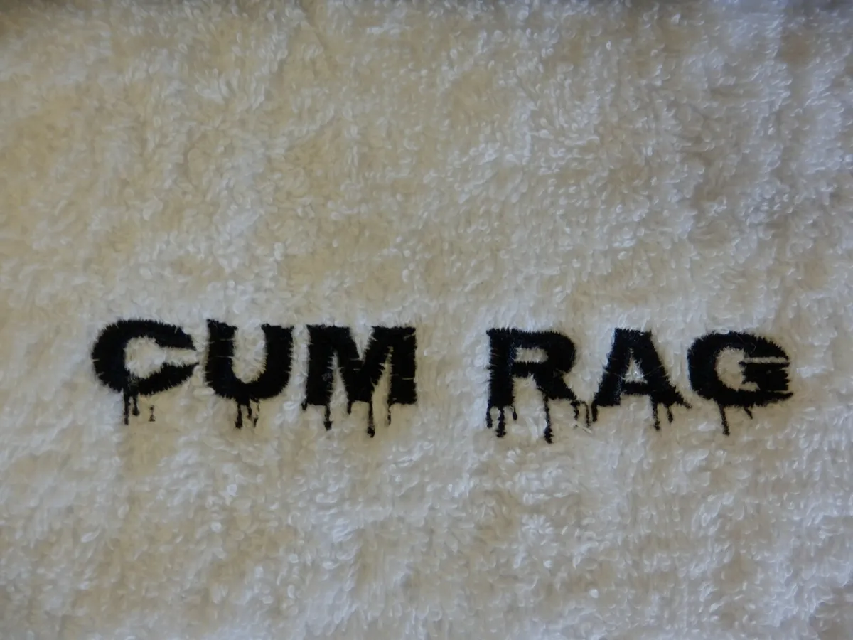 CUM RAG Embroidered Face Cloth or Set - Novelty Gift Black White