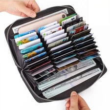 Women 36 Slots RFID Blocking Card Holder Long Leather Zipper Accordion Wallet