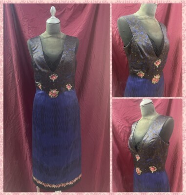 Dress Michal Negrin Crystals Flowers retro stile Black Blue Made in Israel
