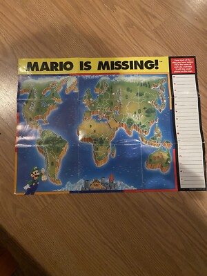 Mario is Missing Super Nintendo SNES Foldable Promo Map Poster Insert ONLY