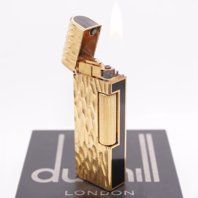 Dunhill Dome Lighter Gold plated with Black Lacquer_ Fully Working Condition