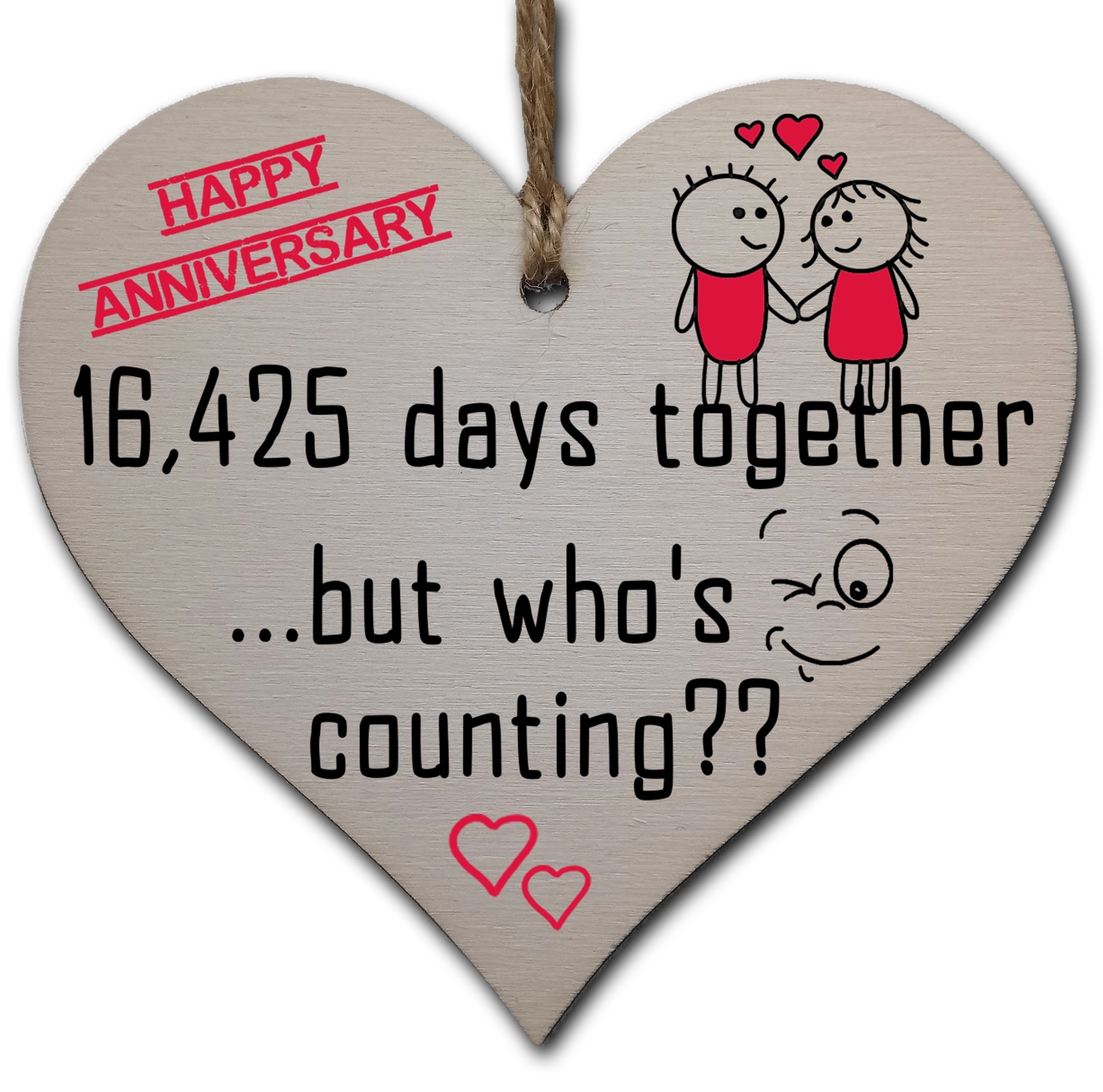 Handmade Wooden Hanging Heart Plaque Gift to Celebrate 45th Wedding Anniversary