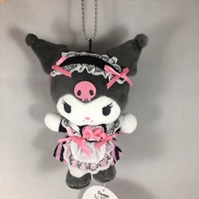 Sanrio 5" Kuromi Heart Maid Munyugurumi Mascot Keychain Plush Japan Exclusive