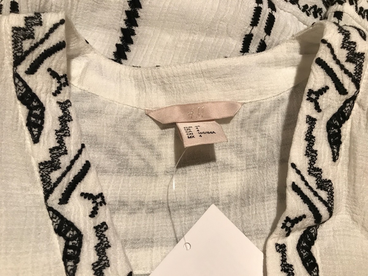 NWT - Beautiful H&M WHITE with BLACK EMBROIDERED DRESS, Size 4 | eBay