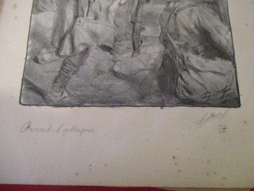 Ancienne lithographie épreuve Lucien JONAS 1914-1918 intitulé : Avant l'attaque - Foto 4 di 12