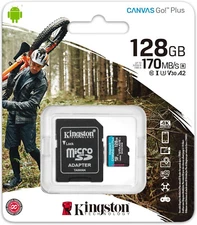 Kingston 128GB Canvas Go Plus SDXC Memory Card V30 UHS-I U3 170MB/s - 4K UltraHD