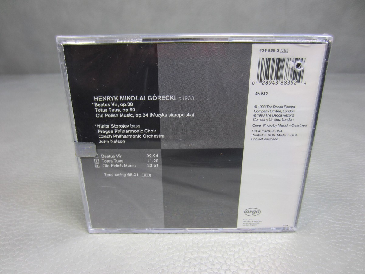 Górecki: Beatus Vir, etc. Czech Philharmonic Orchestra, Germany Argo 436 835-2 Górecki: Beatus Vir, etc. Czech Philharmonic Orchestra, Germany Argo 436 835-2