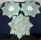 Set Of 3 MCM Green & Gold Style Plastic Sunburst Wall Hanging Accent Mirrors