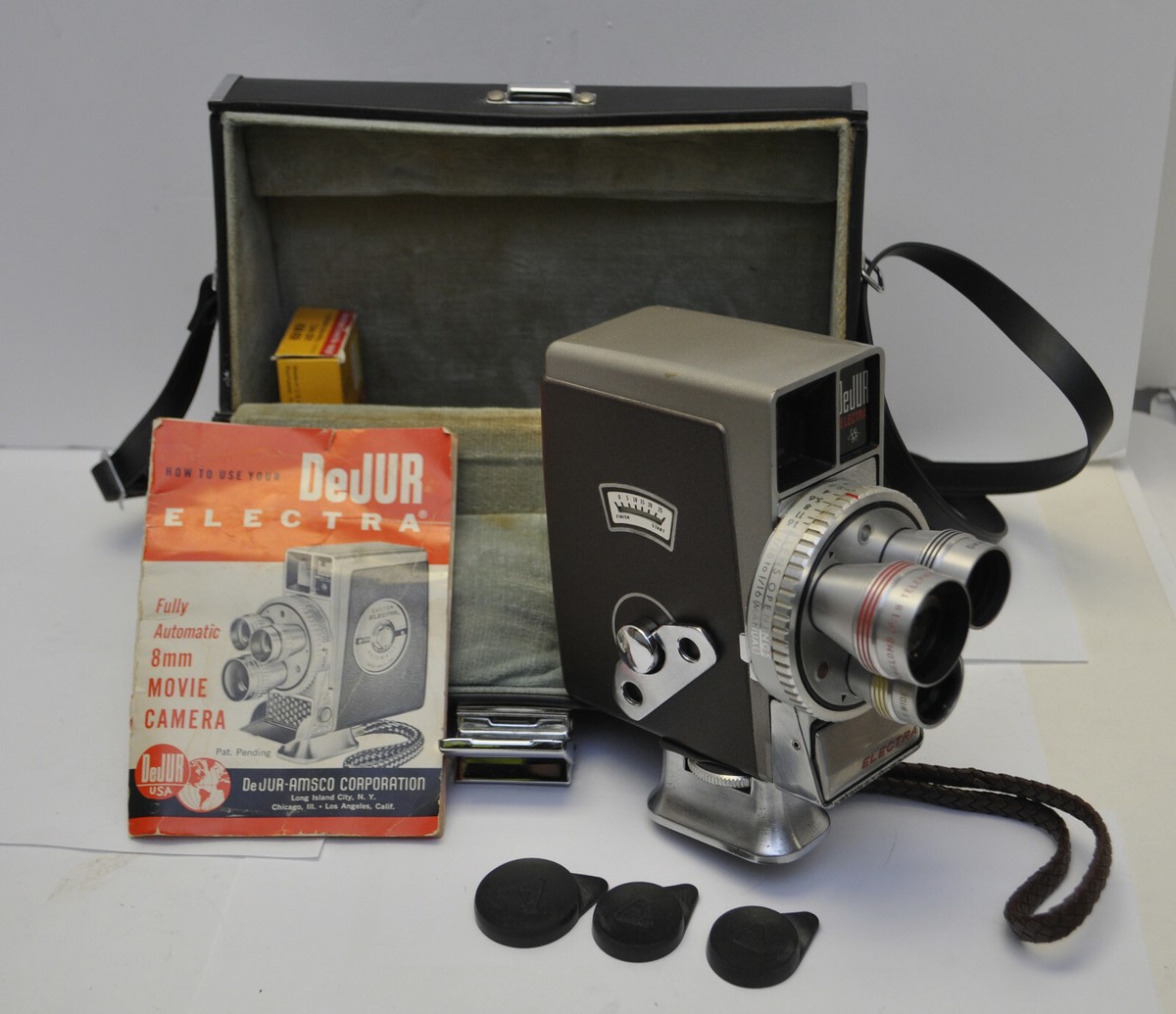 DeJur ELECTRAヴィンテージ・アンティークカメラ Vintage Collectible DeJur Electra Camera, 3 lens, 8mm, Wind Up | eBay