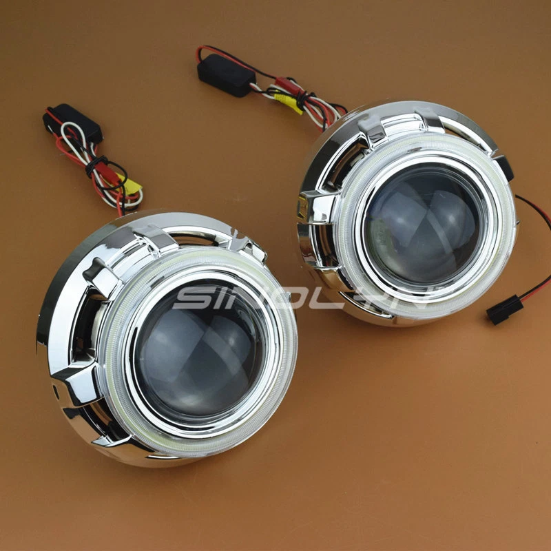 LED Angel Eyes Devil Eye Car Projector Lens Bi-xenon Headlight DRL Auto Tuning - Image 3 of 4