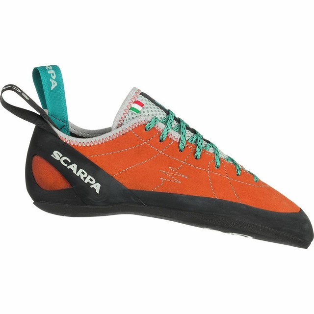 scarpa orange climbing shoes