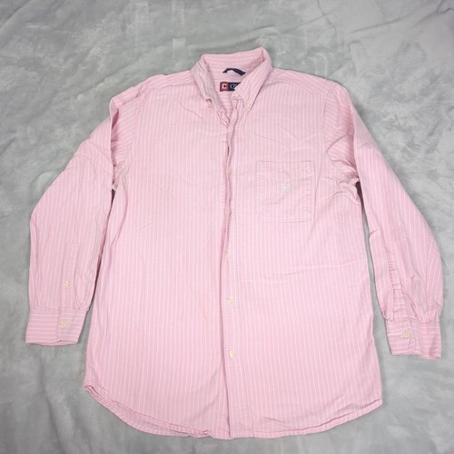 Chaps Hemd Herren Medium Rosa Gestreift Baumwolle Langarm Tasche Button Down