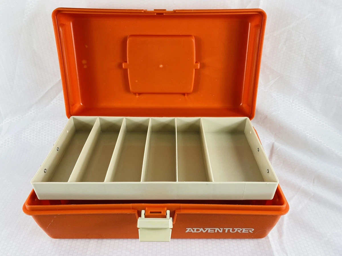 Adventurer Brand - Vintage Plastic Fishing Tackle Box - Orange - Made In USA