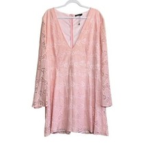 Boohoo Lace V Neck Dress Women's 22 Pink Flare Sleeve Lined Girly Glam