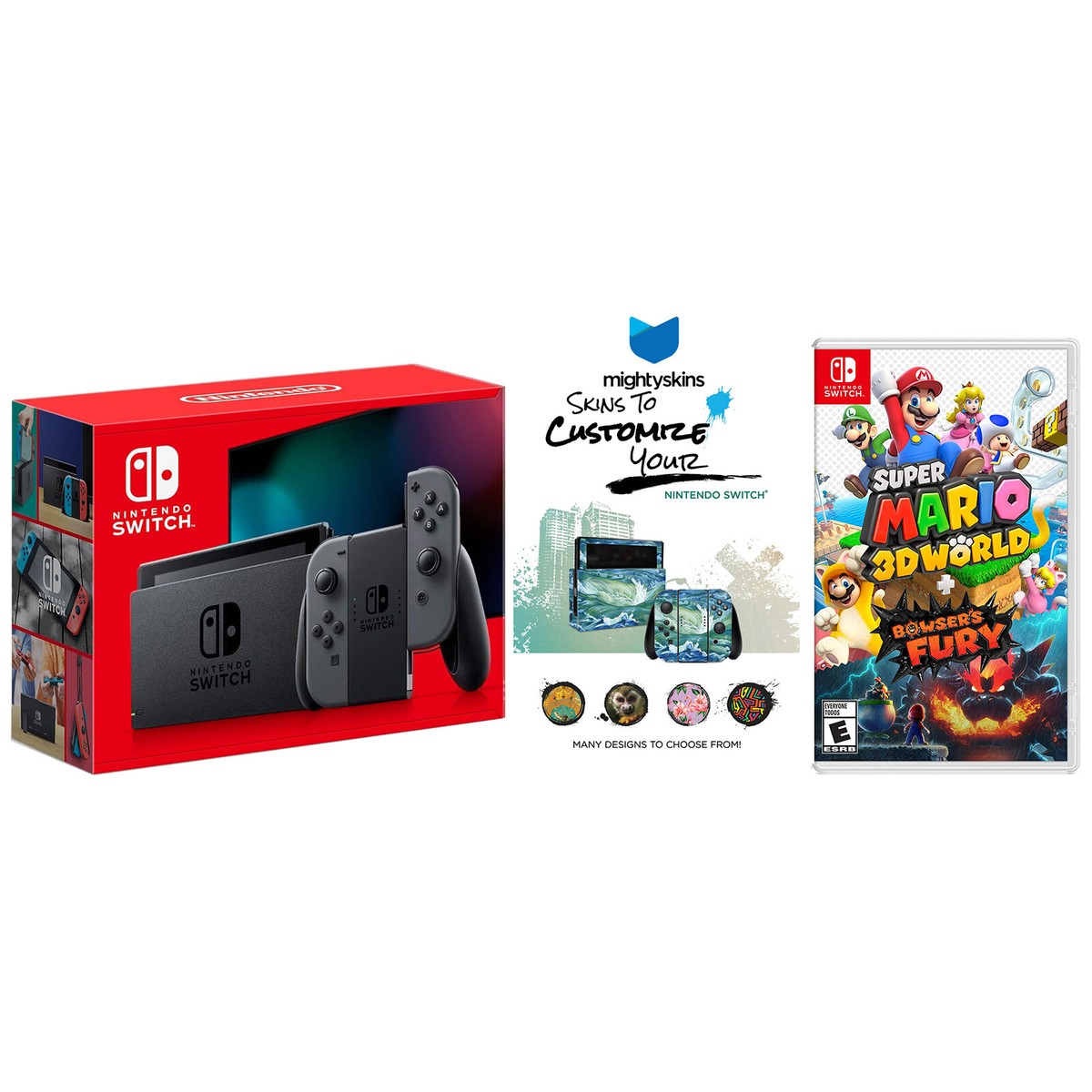 Nintendo Switch Console with Super Mario 3D World and MightySkin's