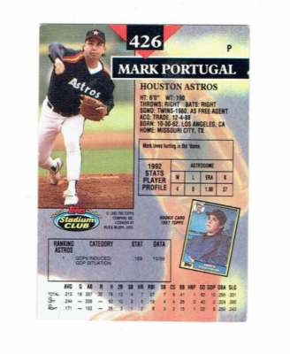 Mark Portugal Houston Astros Pitcher #426 Topps Stadium Club 1993