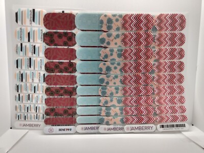 Jamberry Nail Wraps Full Sheets - Floral Geometry Burgundy Sage Beige Lot of 5