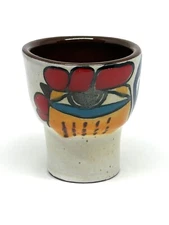 Vintage Red Clay Italy Pedestal Egg Cup Rooster Hand Painted