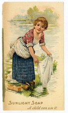 (Gc6437) Sunlight Soap, Advertising Insert c1890's Girl in Clogs, Red Back.