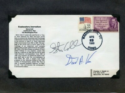 Autographed Envelope Steve Coll & David A. Vise Award Winning Journalists 