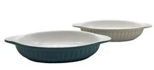 Vtg Lot of 2 WCL Au Gratin Baking Dishes Small Casseroles Cream & Icy Blue 8.25”