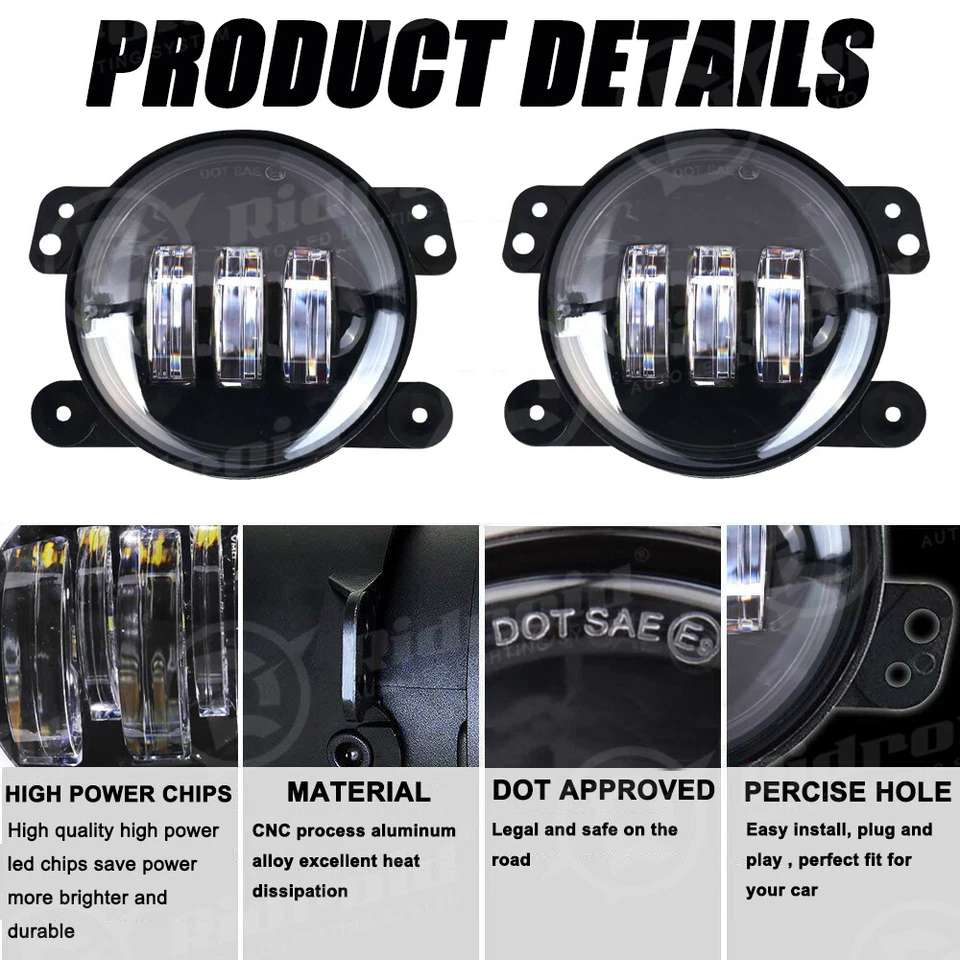 Luces antiniebla LED de 4" para Jeep Grand Cherokee 2011-2013 parachoques delantero luces de conducción Foto 3 de 4