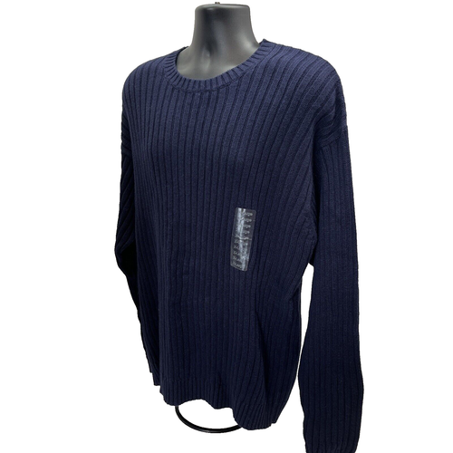 Maglione Towncraft taglia XL blu maglia a costine cotone ramie girocollo sci uomo NUOVO - Foto 3 di 12