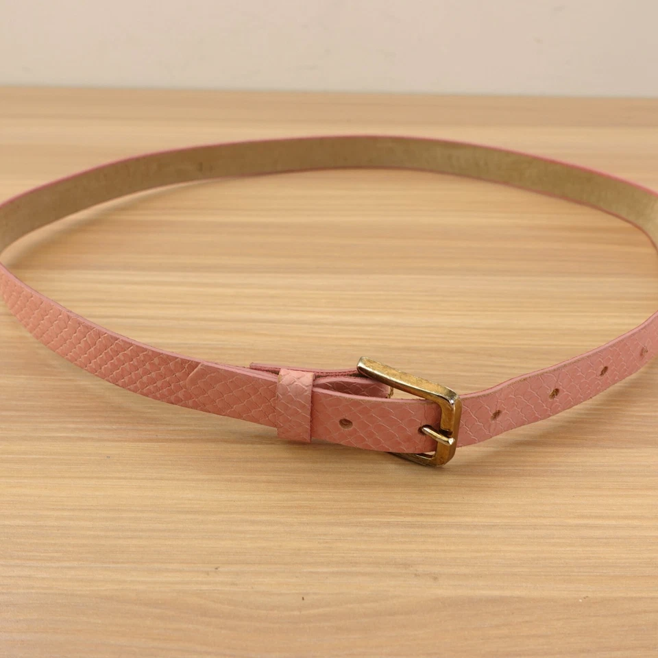 Snakeskin Belt Womens Small Pink Leather Animal Skin Embossed Minimalist Dress - Image 2 of 4