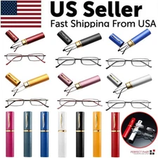 Compact Reading Glasses with Aluminum Tube Case Men Women Spring Hinge Reader