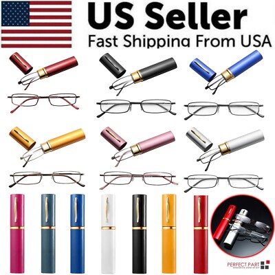 Compact Reading Glasses with Aluminum Tube Case Men Women Spring Hinge Reader