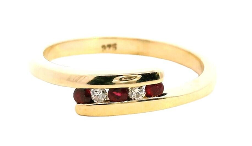 9ct Yellow Gold Ruby & Diamond Crossover Ring – Elegant & Timeless - Picture 3 of 17