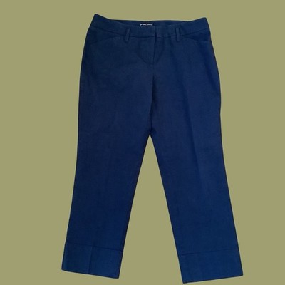 New York & Company Black/Blue Pinstripe Cuff Ankle Pants Dressy Work Slacks Sz 4
