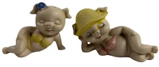 Vintage Salt and Pepper Shaker Set Pigs In Bikini Sunbathing MCM
