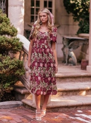 ワンピース Waltz Floral Lace Belted Dress Mom & Daughter Match Set JessaKae Waltz Flower Lace Midi Dress M