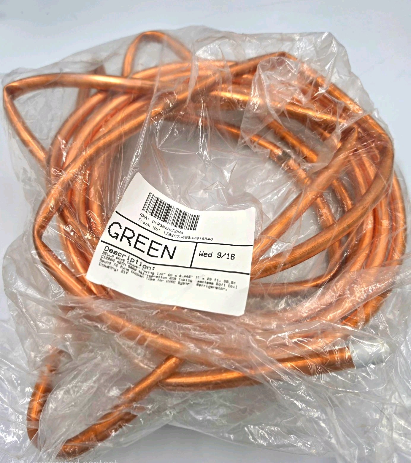 BELLA BAYS 1/2" OD Copper Tubing 20FT C12200 HVAC ACR NEW Bent Coil