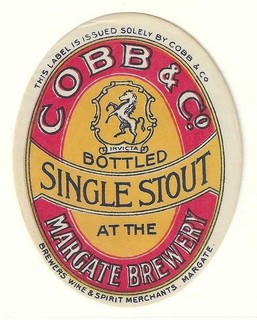 VINTAGE COBB & CO. SINGLE STOUT BEER BOTTLE LABEL MARGATE BREWERY KENT.