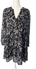 LOFT Petite NWT Black Vine Drop Waist Chiffon VNeck MP Shirt Dress Romantic Boho