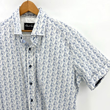 Robert Graham Short Sleeve Shirt Men s XL Blue White Abstract Button Front