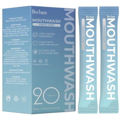 Oustane Travel Size Fresh Mint Mouthwash, 0.5 Fl Oz (Pack of 20), Light Blue 