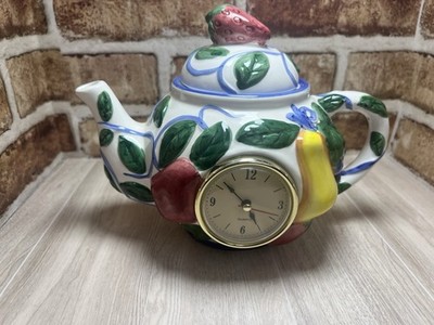 Ceramic Teapot Clock Fruit Design Kitchen Decor Quartz Cottagecore Tea Lover
