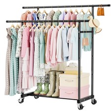 Double Rods Clothes Rack for Hanging Clothes, Clothing Rack with Wheels, Port...