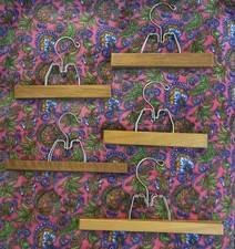 Lot of 5 Vtg Wooden Pant Hangers Skirt Slacks w/ Metal Clamps