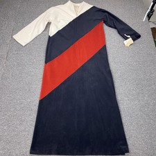 Vintage Vanity Fair Robe Womens Medium Colorblock Navy Red Velour Zip Kaftan 70s